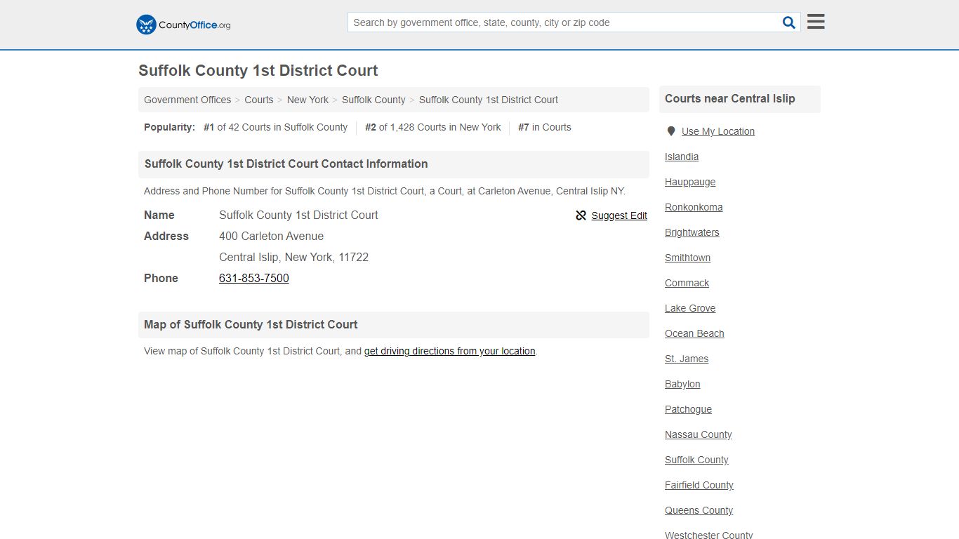 Suffolk County 1st District Court - Central Islip, NY ... - County Office